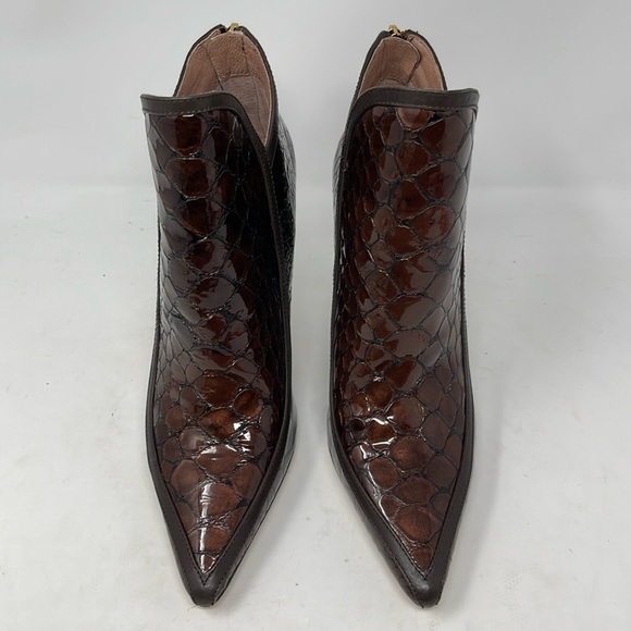 Embossed Leather Booties Brown - Picture 2 of 12